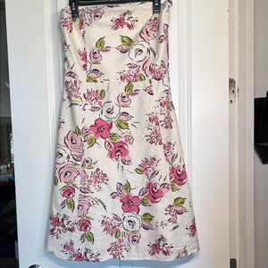 LOFT Strapless Dress with Pink Floral Design